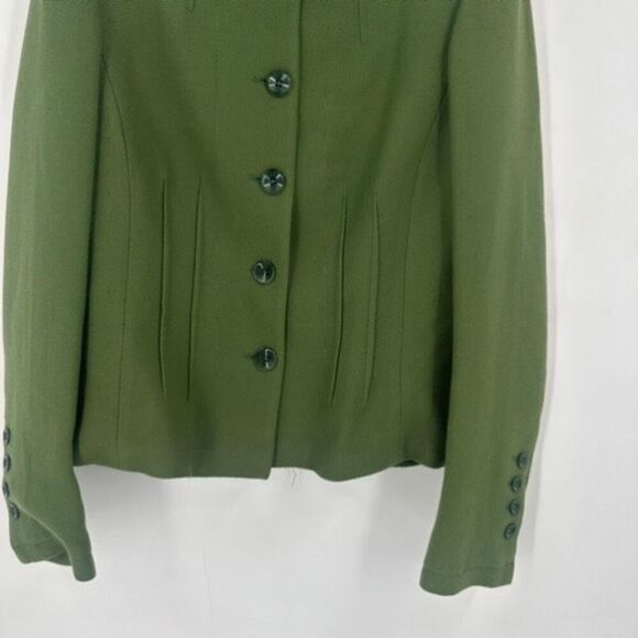 Zenobia 100% Virgin Wool Green Textured Pintuck Blazer Pear Green Size 8 - Picture 7 of 11